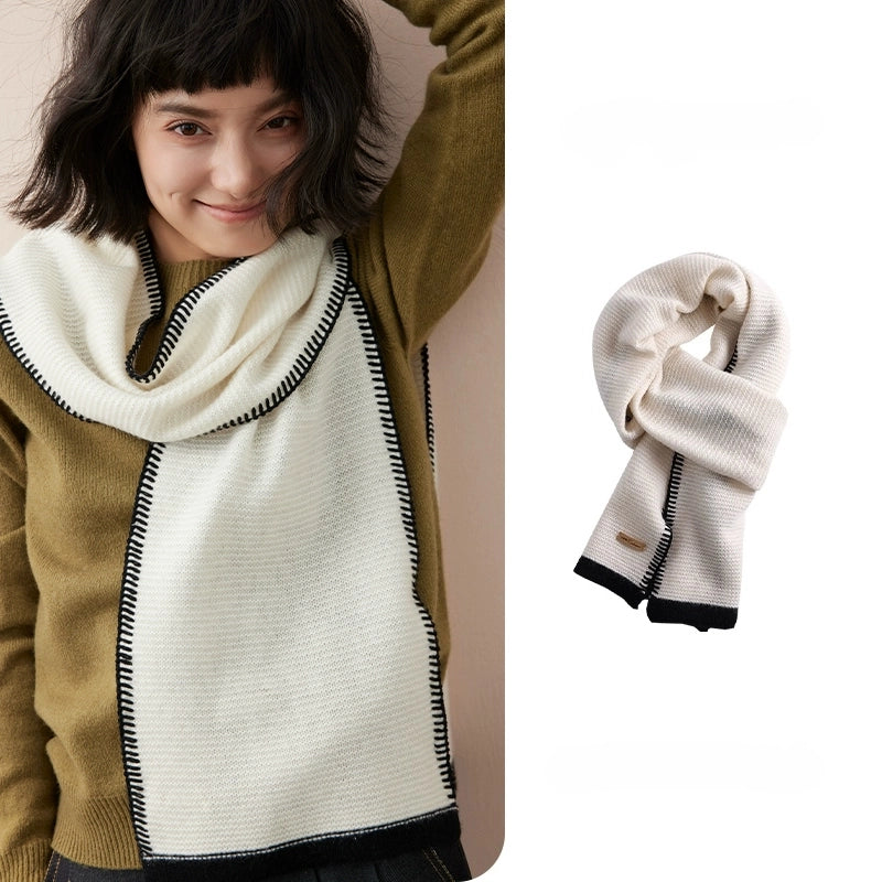 Cashmere Scarf – Minimalist Contrast Edge Design | Black & Ivory