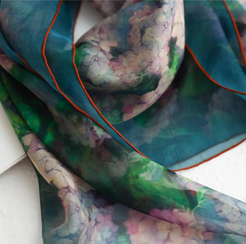 Luxury Silk Square Scarf - Plant-Dyed Floral Pattern - AOA Fashion Accessories