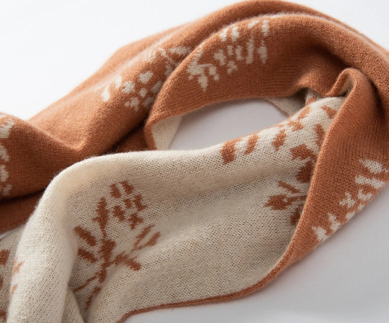 Reversible Cashmere Scarf - with Floral Jacquard Pattern | Multiple Colors