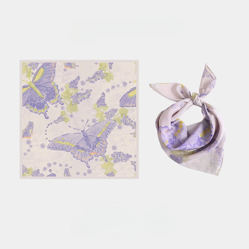 Silk Square Scarf - Purple Butterfly Print