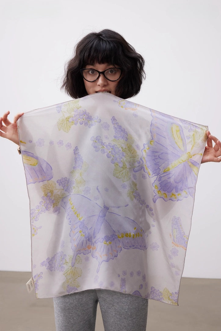 Silk Square Scarf - Purple Butterfly Print