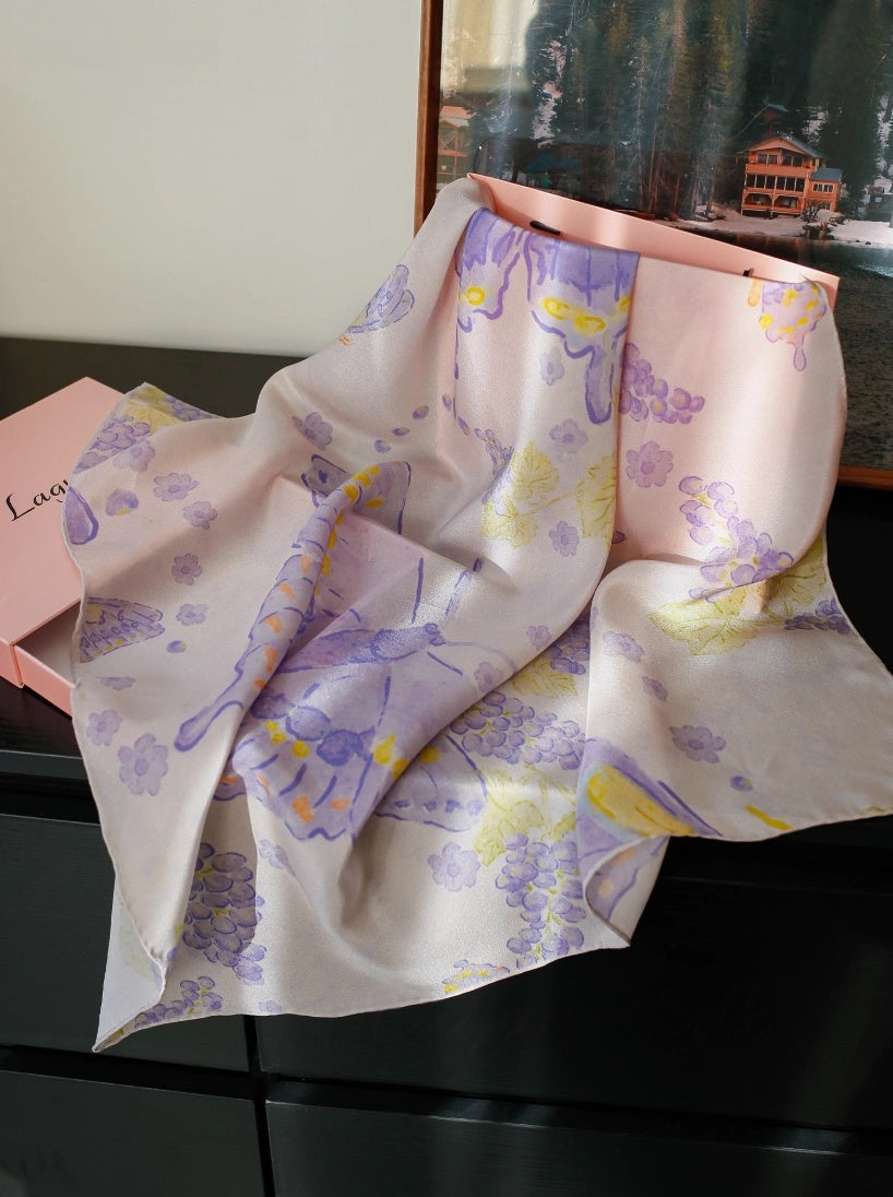 Silk Square Scarf - Purple Butterfly Print