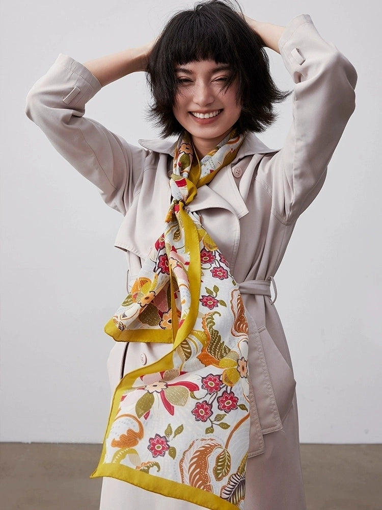 Elegant Long Silk Scarf – Rainforest Floral Design - AOA Fashion Accessories