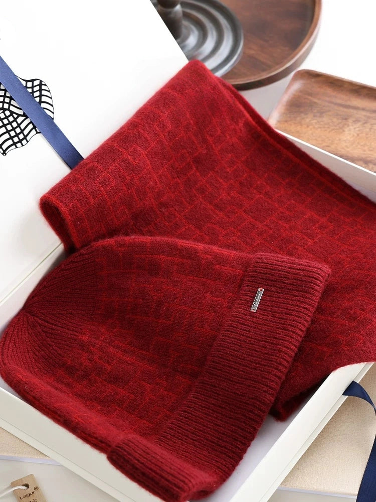 Red Cashmere Scarf and Hat Set - OESLO