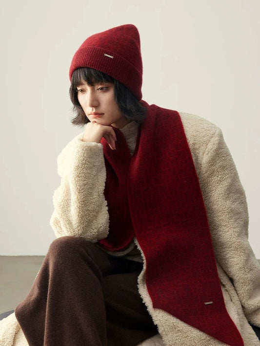 Red Cashmere Scarf and Hat Set - OESLO