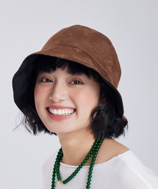 Silk Bucket Hat – Elegant Xiangyunsha Fabric, Dual-Wear Design - AOA Fashion Accessories