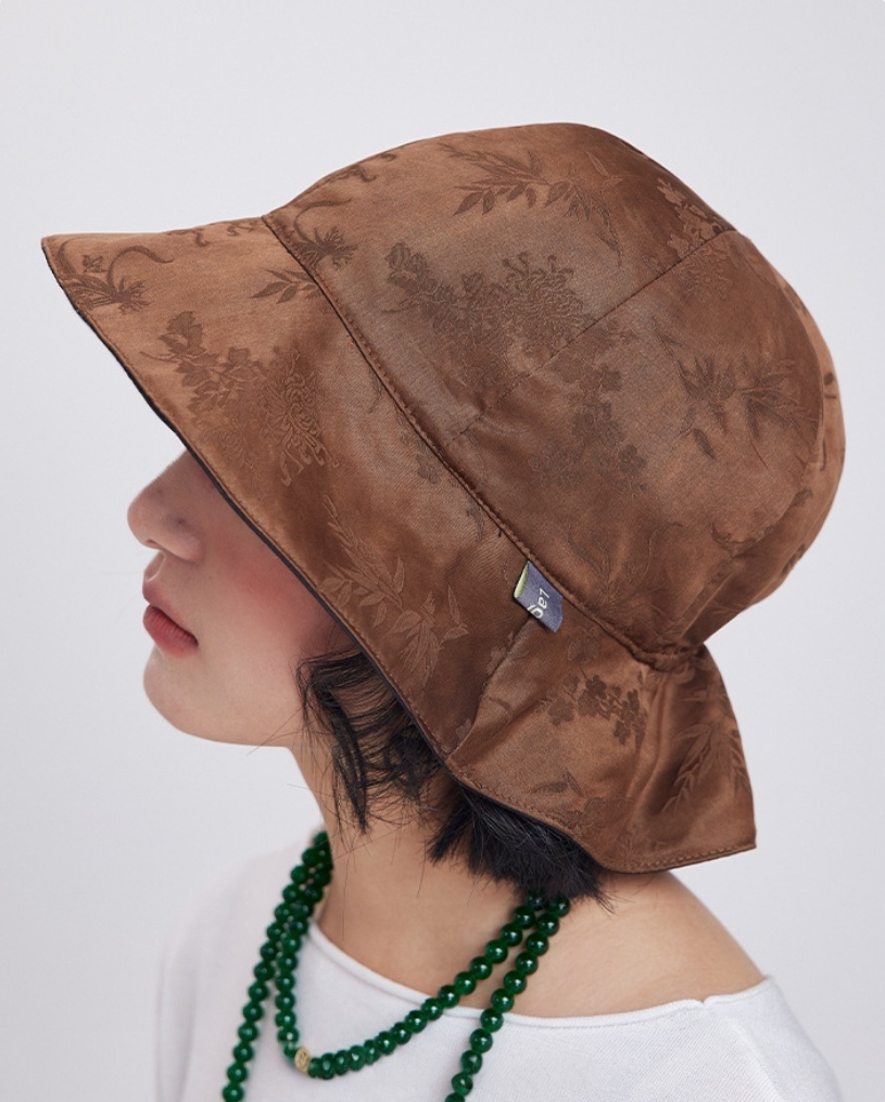 Silk Bucket Hat – Elegant Xiangyunsha Fabric, Dual-Wear Design - AOA Fashion Accessories