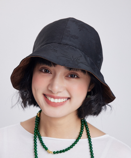 Silk Bucket Hat – Elegant Xiangyunsha Fabric, Dual-Wear Design - AOA Fashion Accessories
