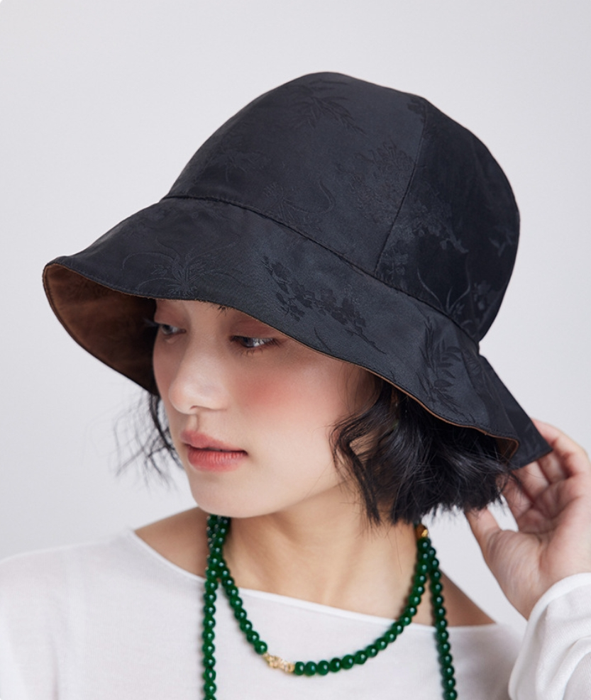 Silk Bucket Hat – Elegant Xiangyunsha Fabric, Dual-Wear Design - AOA Fashion Accessories