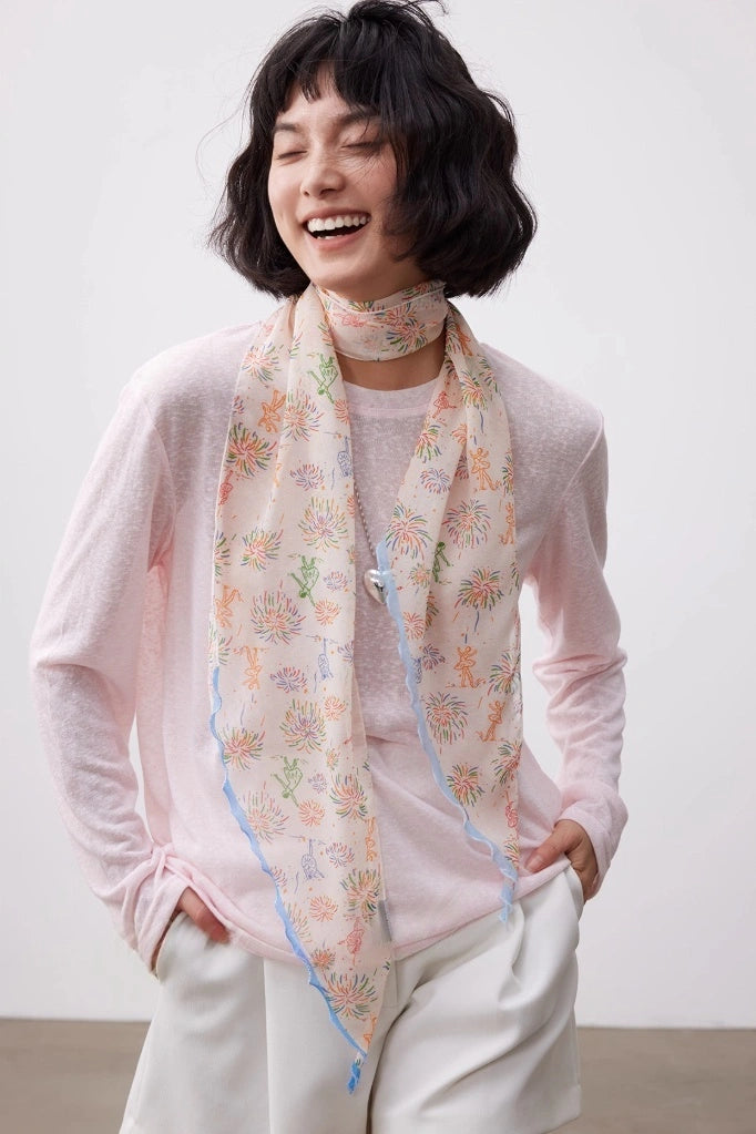 Lightweight Georgette Skinny Silk Scarf – Fireworks Print | Multiple Colors