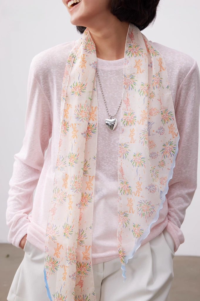 Lightweight Georgette Skinny Silk Scarf – Fireworks Print | Multiple Colors