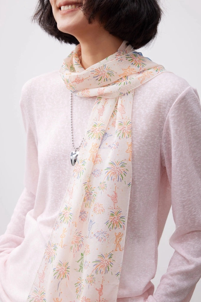 Lightweight Georgette Skinny Silk Scarf – Fireworks Print | Multiple Colors