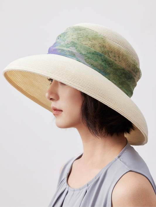 Straw Hat for Women with Silk Band - AOA Fashion Accessories
