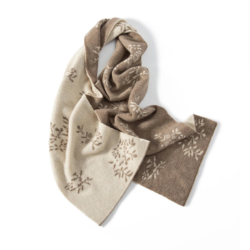 Reversible Cashmere Scarf - with Floral Jacquard Pattern | Multiple Colors