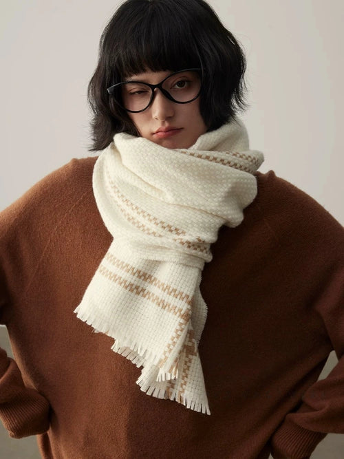 100% Cashmere Knit Scarf | Luxury Unisex, Creamy White- OESLO