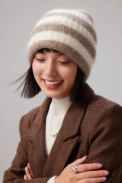 Unisex Striped Cashmere Knit Beanie Hat for Winter | Multiple Colors