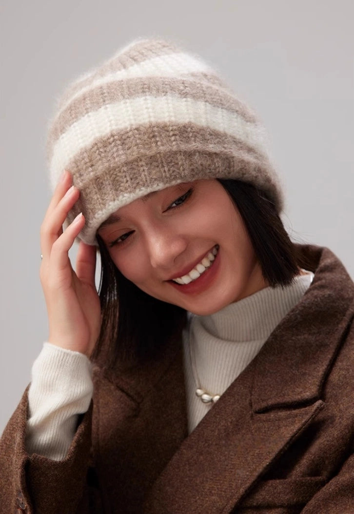 Unisex Striped Cashmere Knit Beanie Hat for Winter | Multiple Colors