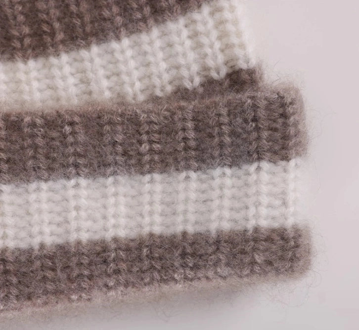 Unisex Striped Cashmere Knit Beanie Hat for Winter | Multiple Colors