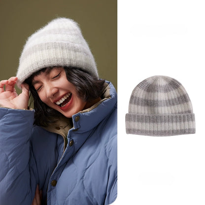 Unisex Striped Cashmere Knit Beanie Hat for Winter | Multiple Colors