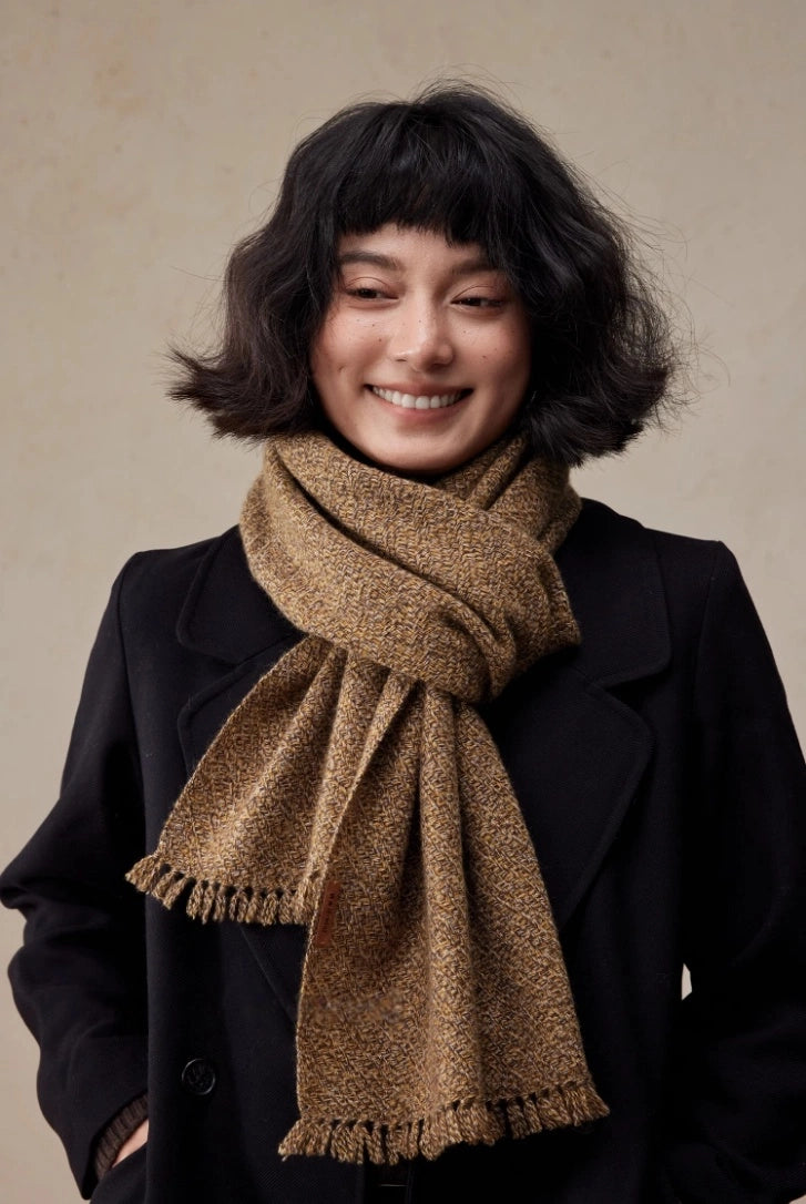 Bufanda 100% Cachemira – Textura Vintage | Verde Musgo y Rojo Palo de Rosa