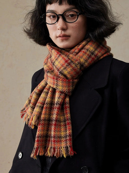 Vintage Reddish-Brown Plaid Cashmere Scarf