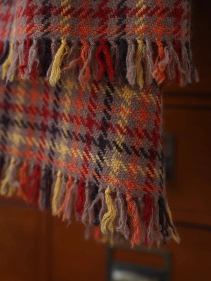 Vintage Reddish-Brown Plaid Cashmere Scarf
