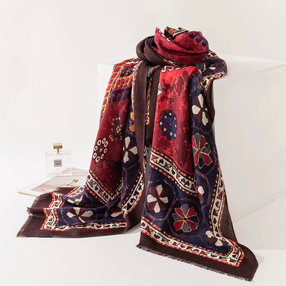 Water-Soluble Wool Vintage Print Scarf – Large Wrap Design