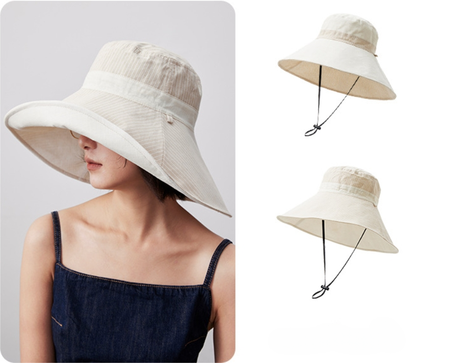 Sun Hats for Women - Reversible Wide Brim Cotton Linen Beach Hat - AOA Fashion Accessories