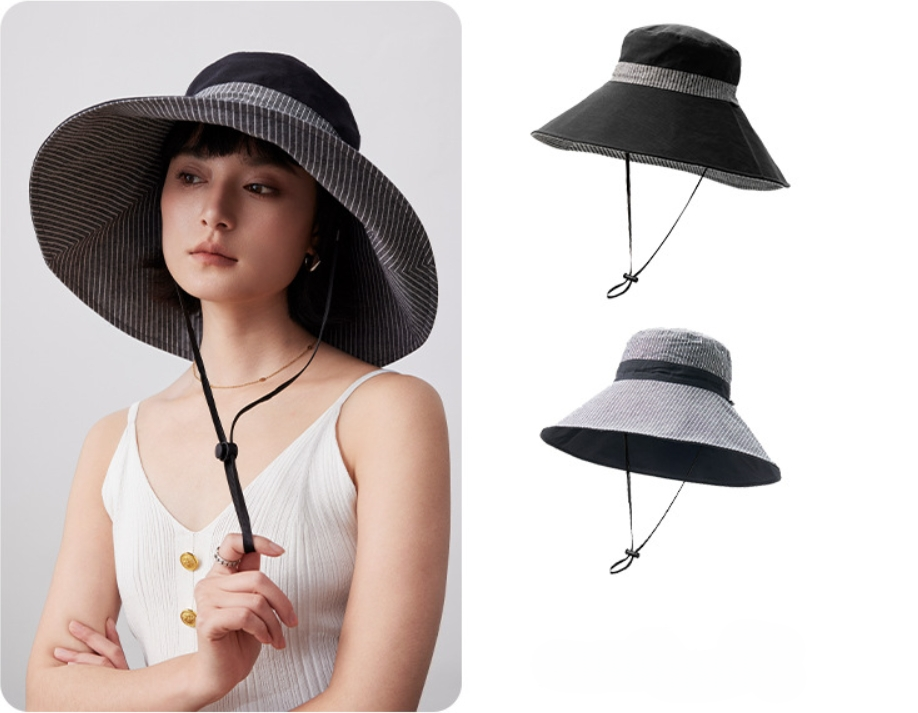 Sun Hats for Women - Reversible Wide Brim Cotton Linen Beach Hat - AOA Fashion Accessories