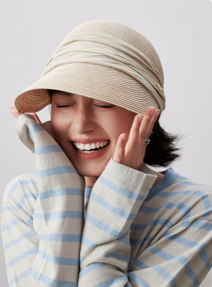 Wide Brim Sun Hat – With Pleated Decorative Band - AOA Fashion Accessories