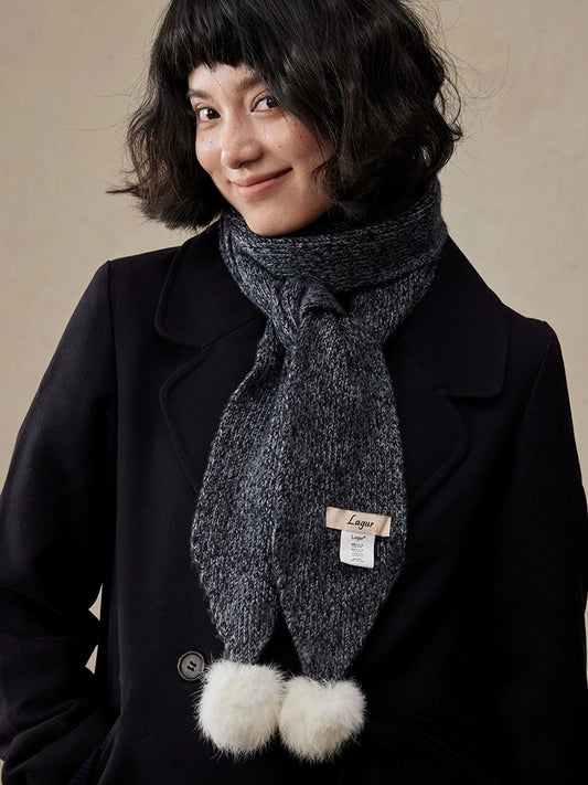 Women's Skinny Knit Scarf with Pom-Pom Design | Multiple Colors