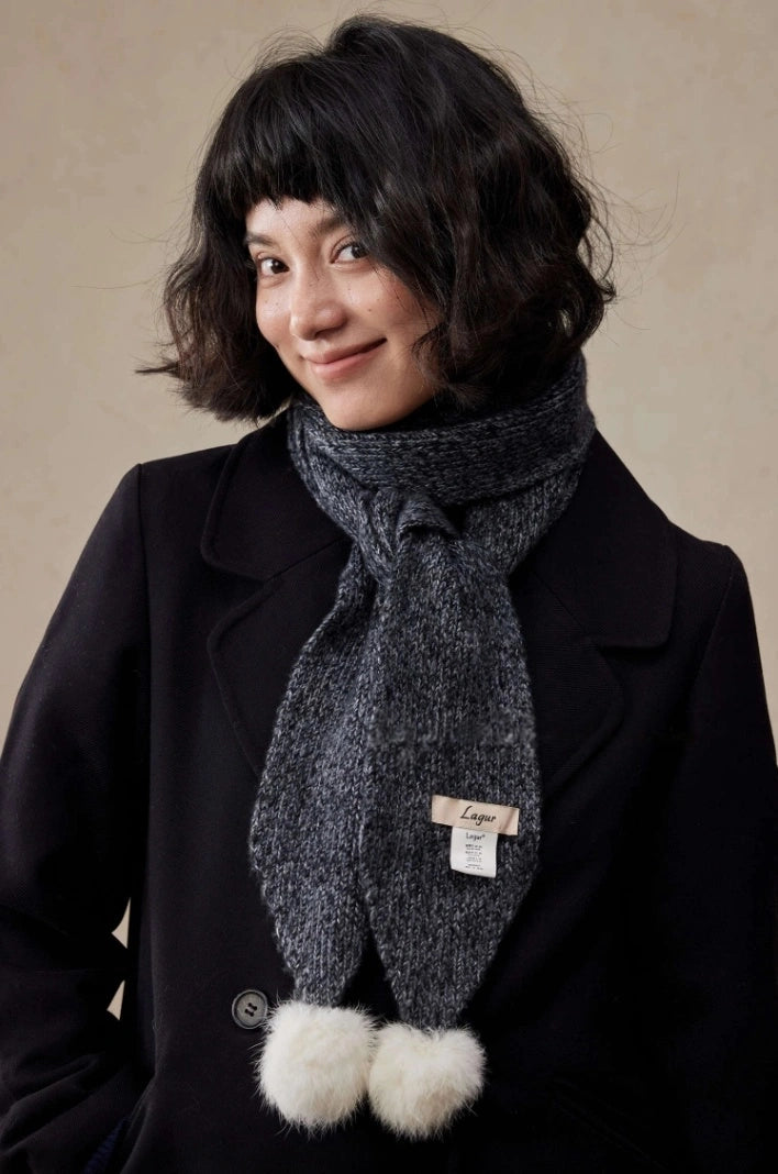 Women's Skinny Knit Scarf with Pom-Pom Design | Multiple Colors