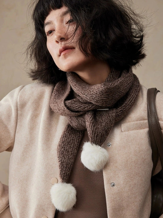 Women's Skinny Knit Scarf with Pom-Pom Design | Multiple Colors