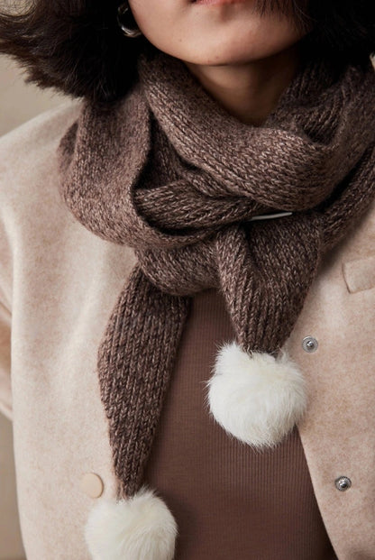 Women's Skinny Knit Scarf with Pom-Pom Design | Multiple Colors