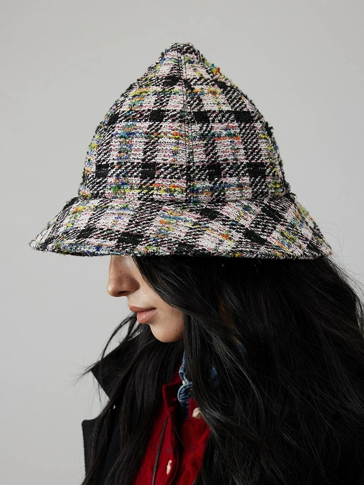 Women’s Tweed Cloche Hat for Winter – Black & White / Green Mélange