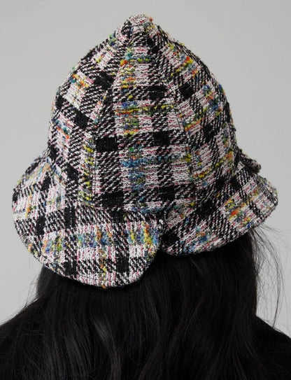 Women’s Tweed Cloche Hat for Winter – Black & White / Green Mélange