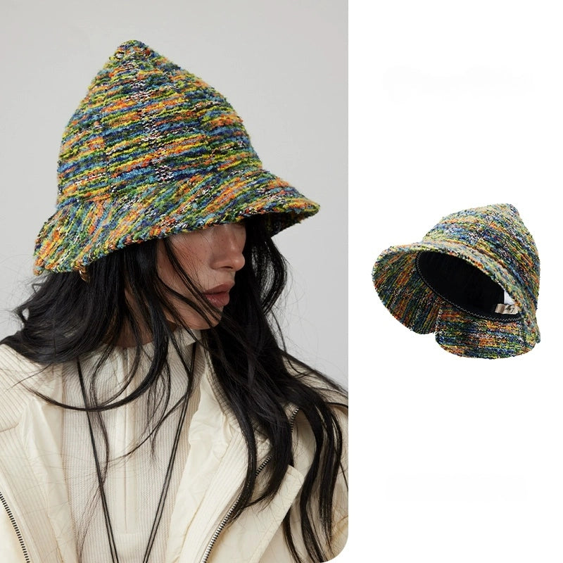 Women’s Tweed Cloche Hat for Winter – Black & White / Green Mélange