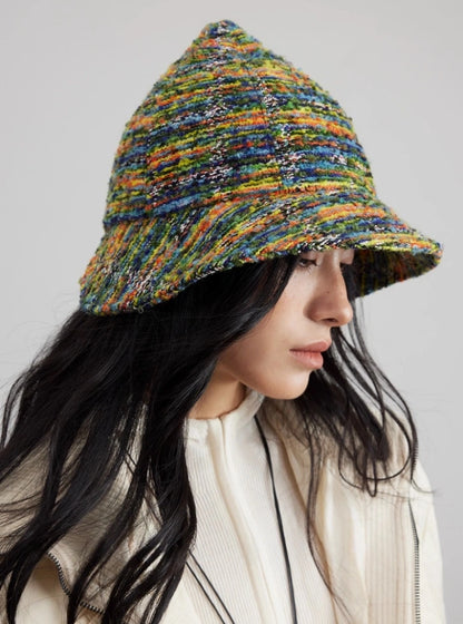 Women’s Tweed Cloche Hat for Winter – Black & White / Green Mélange