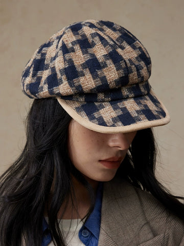 Vintage Houndstooth Beret for Women | Multi-Color Winter Hat  display picture 2