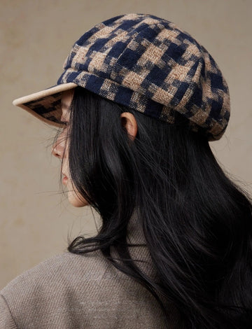 Vintage Houndstooth Beret for Women | Multi-Color Winter Hat  display picture 3