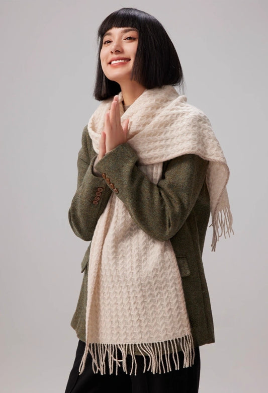 Cashmere Scarf – Classic Embossed Houndstooth Elegance | Multiple Colors