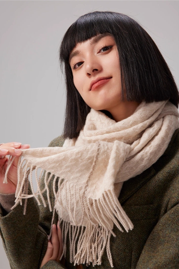 Cashmere Scarf – Classic Embossed Houndstooth Elegance | Multiple Colors