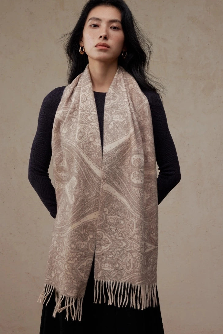 Women's 100% Cashmere Scarf with Paisley Pattern Design - OESLO