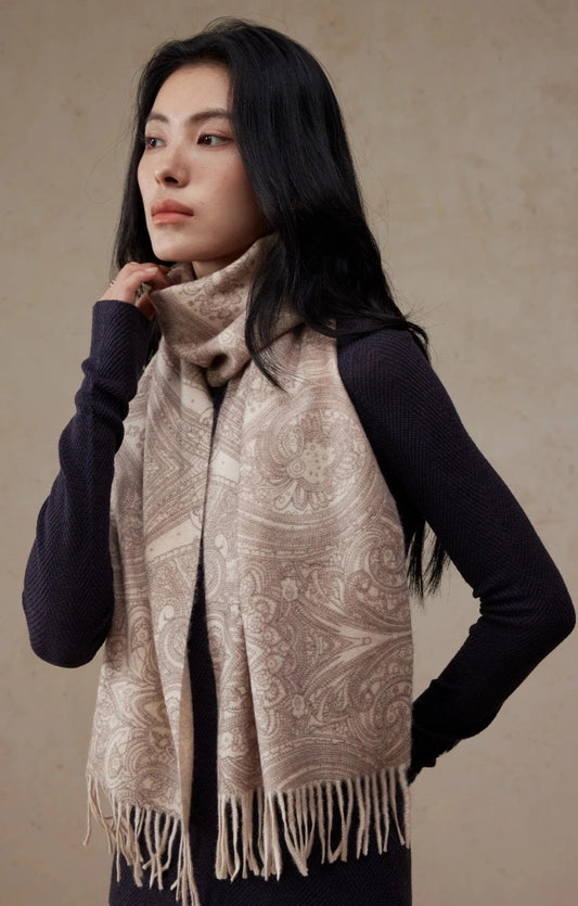 Women's 100% Cashmere Scarf with Paisley Pattern Design - OESLO