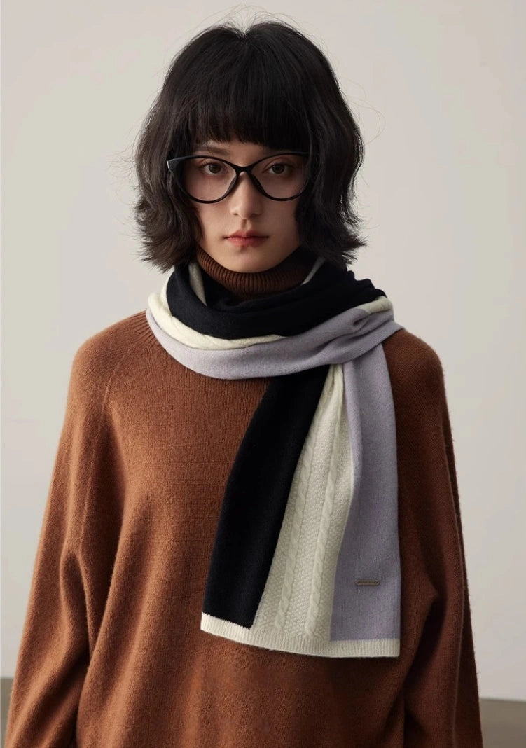 Wool Colorblock Scarf – Vintage Cable Knit | Multiple Colors