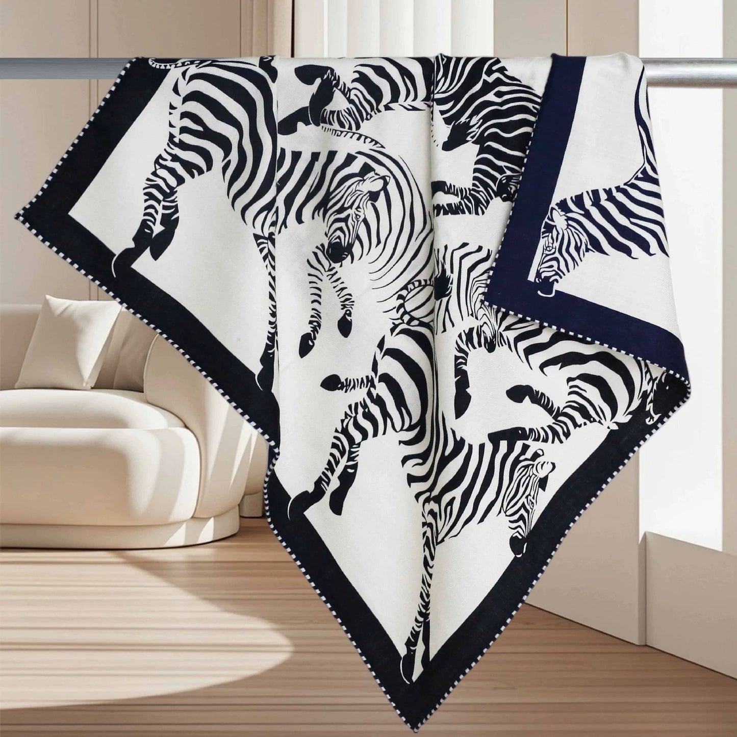 Silk Wool Square Scarf - Double-Sided Reversible | Zebra Print - AOA Fashion Accessories