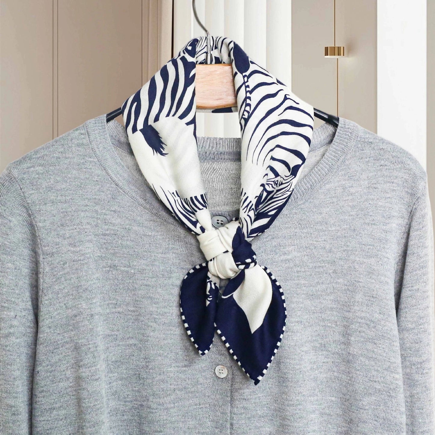 Silk Wool Square Scarf - Double-Sided Reversible | Zebra Print - AOA Fashion Accessories