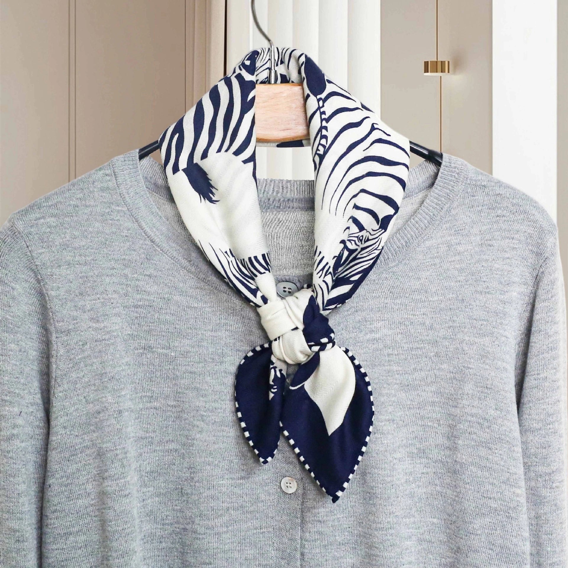 Silk Wool Square Scarf - Double-Sided Reversible | Zebra Print - AOA Fashion Accessories