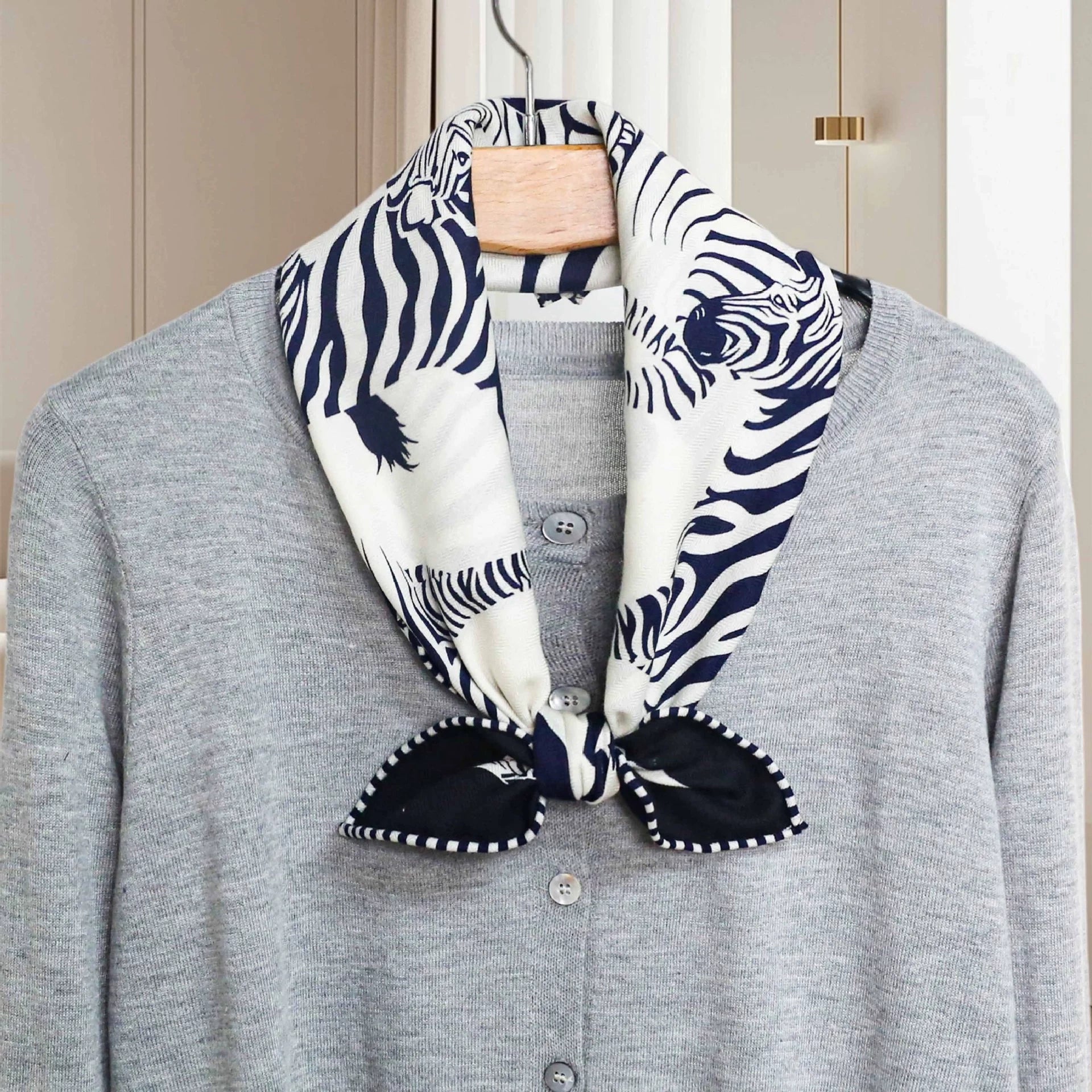Silk Wool Square Scarf - Double-Sided Reversible | Zebra Print - AOA Fashion Accessories