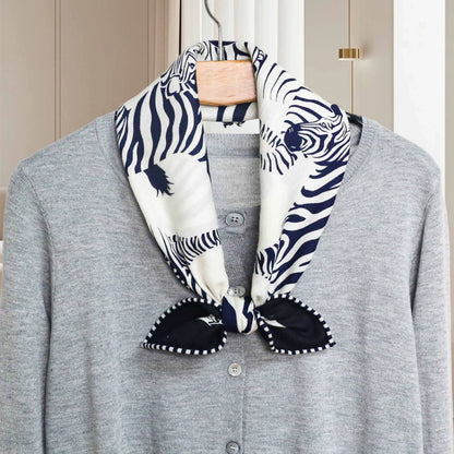 Silk Wool Square Scarf - Double-Sided Reversible | Zebra Print - AOA Fashion Accessories